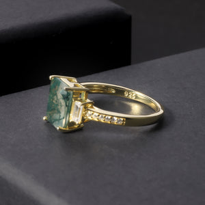 Certified 2.38 Ct.TW Moss Agate Emerald Brilliant Three Dimension Halo Diamond-Fire Engagement Ring