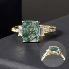 Load image into Gallery viewer, Certified 2.38 Ct.TW Moss Agate Emerald Brilliant Three Dimension Halo Diamond-Fire Engagement Ring