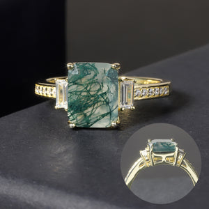 Certified 2.38 Ct.TW Moss Agate Emerald Brilliant Three Dimension Halo Diamond-Fire Engagement Ring