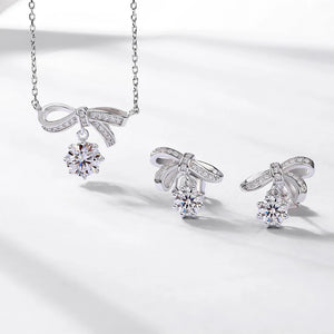 Certified 2.0 Ct.TW Round Brilliant VVS Diamond Grace Bow Necklace and Earrings