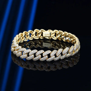 8mm Cuban Bracelet Sparkling Diamond in 18K Yellow Gold