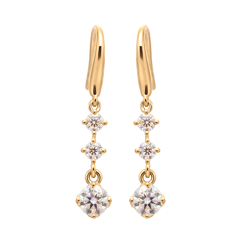 Certified 1.4 Ct.TW Round Brilliant VVS VProng Three-Stones Diamond Drop Earrings in 18-K Pure Solid Gold