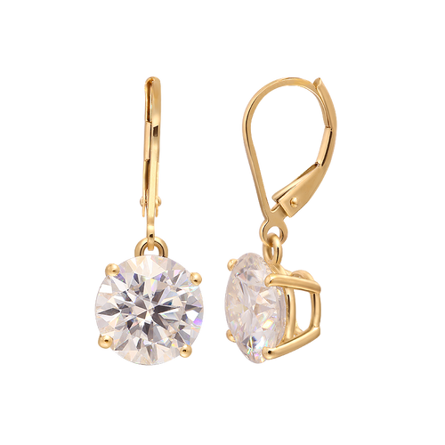 Certified 2.0 Ctw Round Brilliant VVS 4Claw Diamond Solitaire Drop Earrings in Pure Solid 18K Yellow Gold