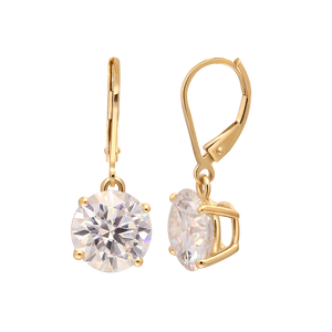 Certified 2.0 Ctw Round Brilliant VVS 4Claw Diamond Solitaire Drop Earrings in Pure Solid 18K Yellow Gold