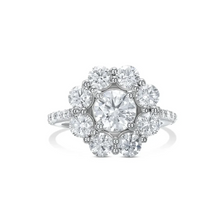 Load image into Gallery viewer, Certified IGI 1.5 Ct.TW Round Brilliant VS1/ E Halo Pave Diamond Proposal Ring in Pure Solid 14K White Gold