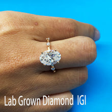 Load image into Gallery viewer, Certified IGI 3.0 Ct.TW Oval Brilliant VS/ EF Solitaire Diamond Promise Ring in 14K White Gold