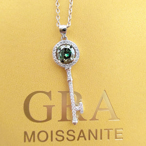 Certified 1.0 Ctw Round Brilliant VVS GEM Sparking Diamond Key Pendant Necklace