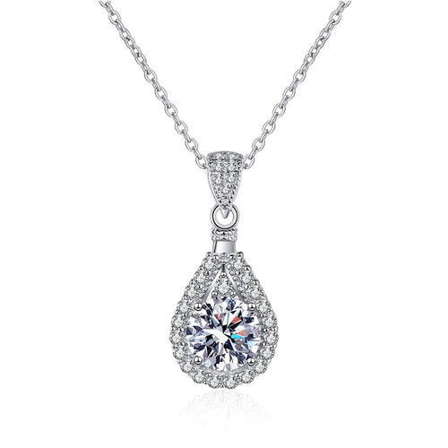 Certified 2.0 Ctw Round Brilliant VVS Lab Diamond Accents Tear Drop Pendant Necklace