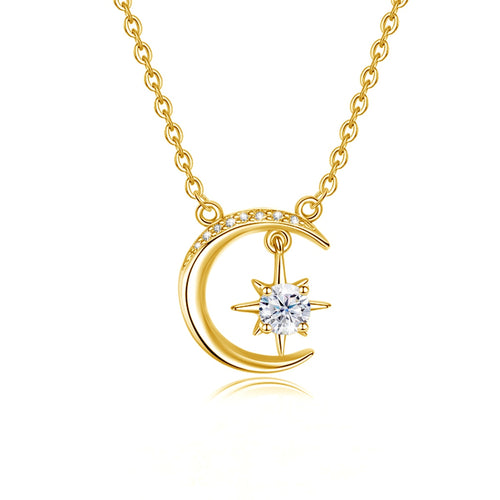 Certified 0.5 Ctw Round Brilliant Star Moon Diamond Pendant Necklace