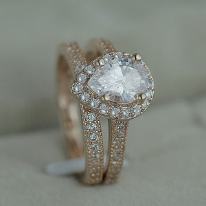 Elegant 1.55 Ctw Pear Shaped Micro Paved Natural Gemstone Halo Ring